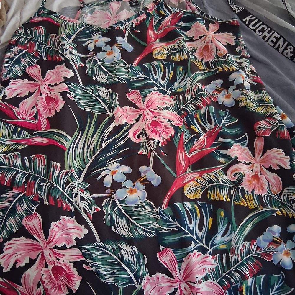 SHEIN Floral Print Midi Dress - Black and Pink